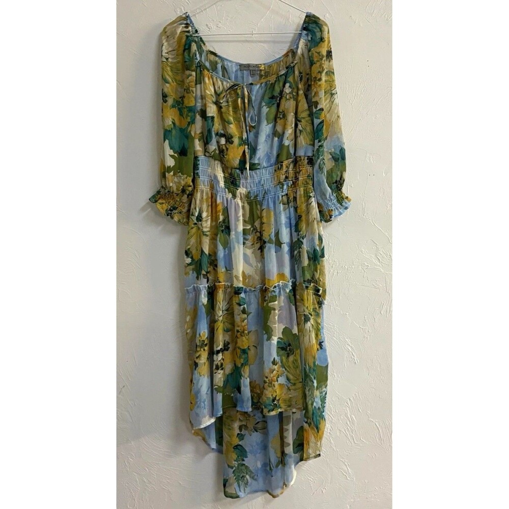 FIGUEROA & Flower Blue Floral Chiffon Round Neck Midi Shift Dress Women’s L